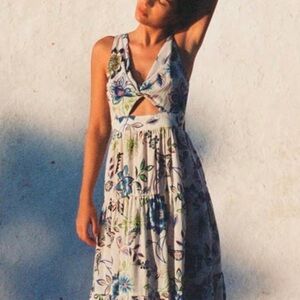 Zara Floral Keyhole Front Cotton Spring Summer Dress. Midi. Size Medium